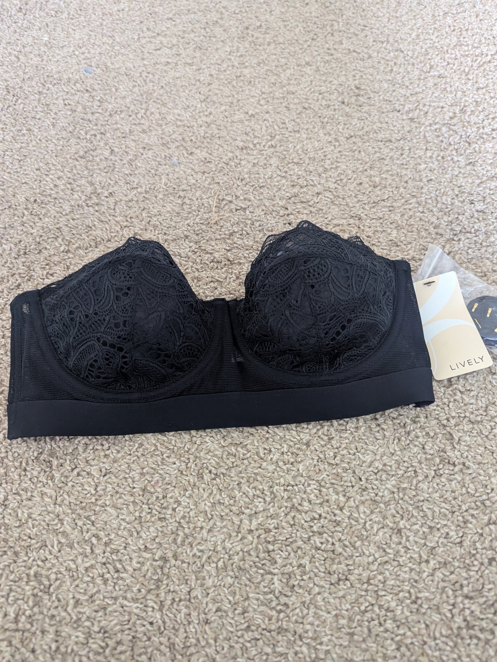 LIVELY 36B Jet Black Longline Lace Underwire Bra NWT Style 32221 Mesh Bralette